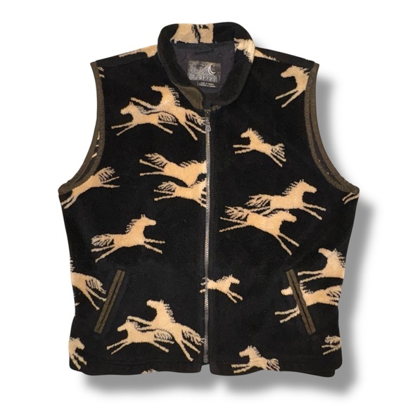 Tsunami Jackets & Blazers - Tsunami Fleece Horse Vest Vintage 90s, Black, Gorpcore, Casual Western Rodeo EUC